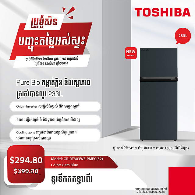 Toshiba Refrigerator (Inverter,Double door,233L)